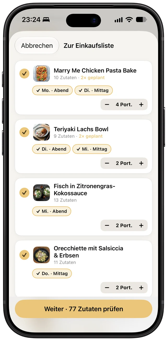 iPhone: Rezepte der Woche zur Einkaufsliste übernehmen