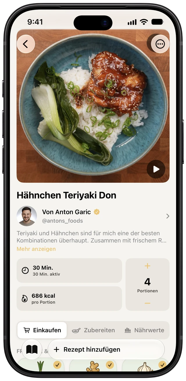 iPhone: Rezept mit Zeit, Kalorien und Portionen