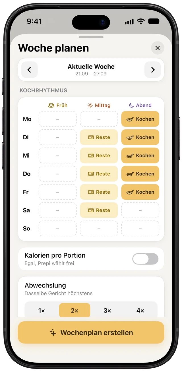 iPhone mit «Woche planen»: Kochrhythmus, Kalorien und Abwechslung