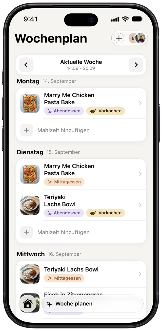iPhone mit dem Prepi-Wochenplan